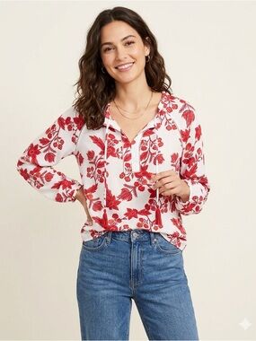 LOFT Red Floral Blouse- Small